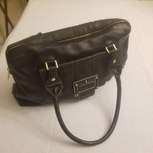 Liz Claiborne Black Faux Leather Satchel Double Handle Zippered Shoulder Bag - Picture 13 of 13